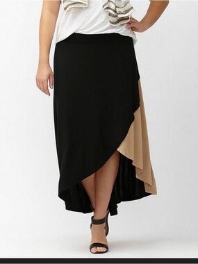 Lane Bryant colorblick Black and Tan Asymmetrical Wrap Maxi Skirt plus size